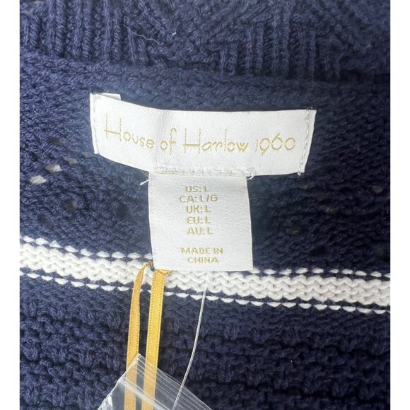 House Of Harlow 1960 Navy & White Cropped Knit Cardigan Sweater Button Front L - Picture 5 of 16
